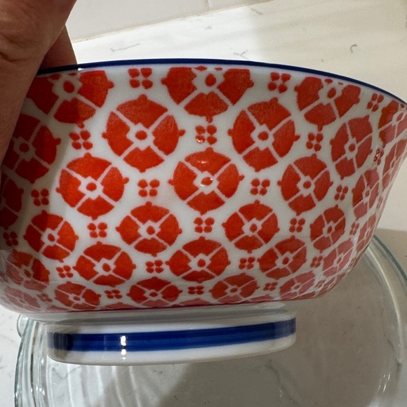 Anthropologie Vibrant Red and White Floral Bowl - Picture 3 of 6